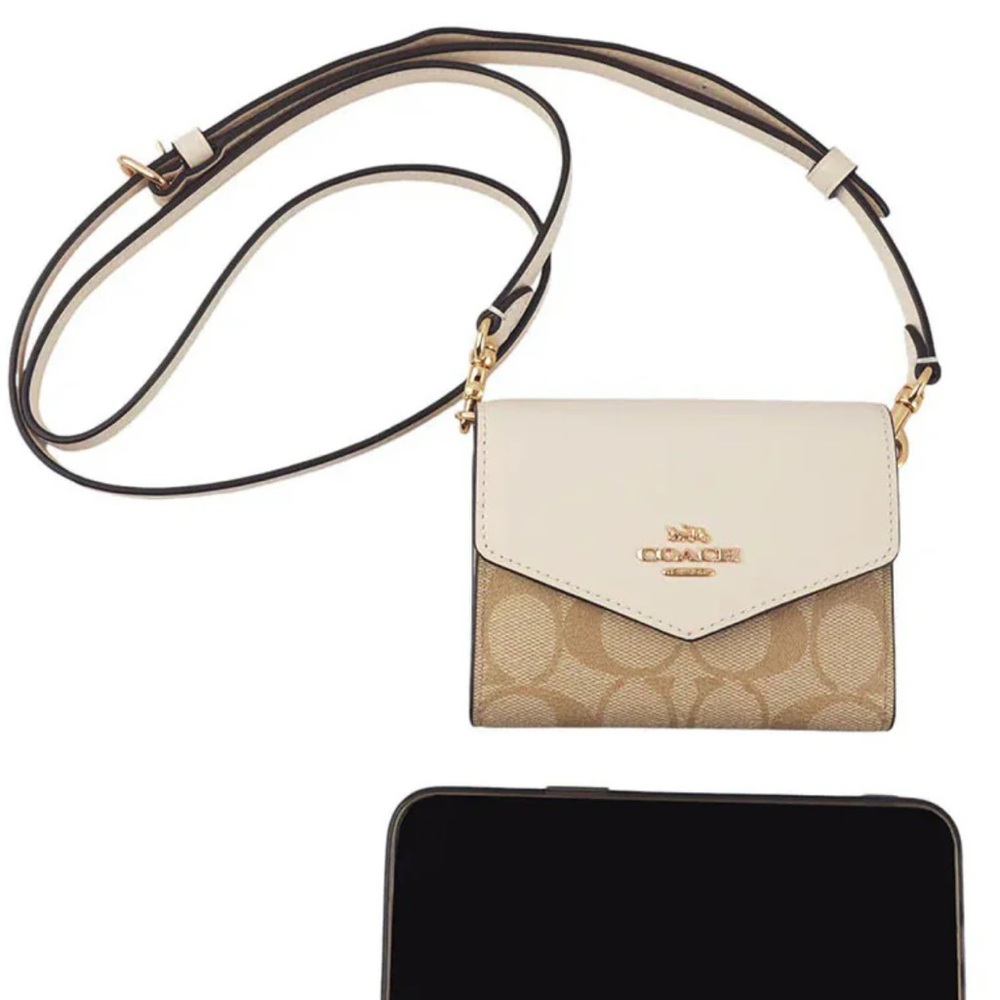 Coach Mini Envelope Wallet With Strap In Signature Canvas - Light Brown - Picture 14 of 17